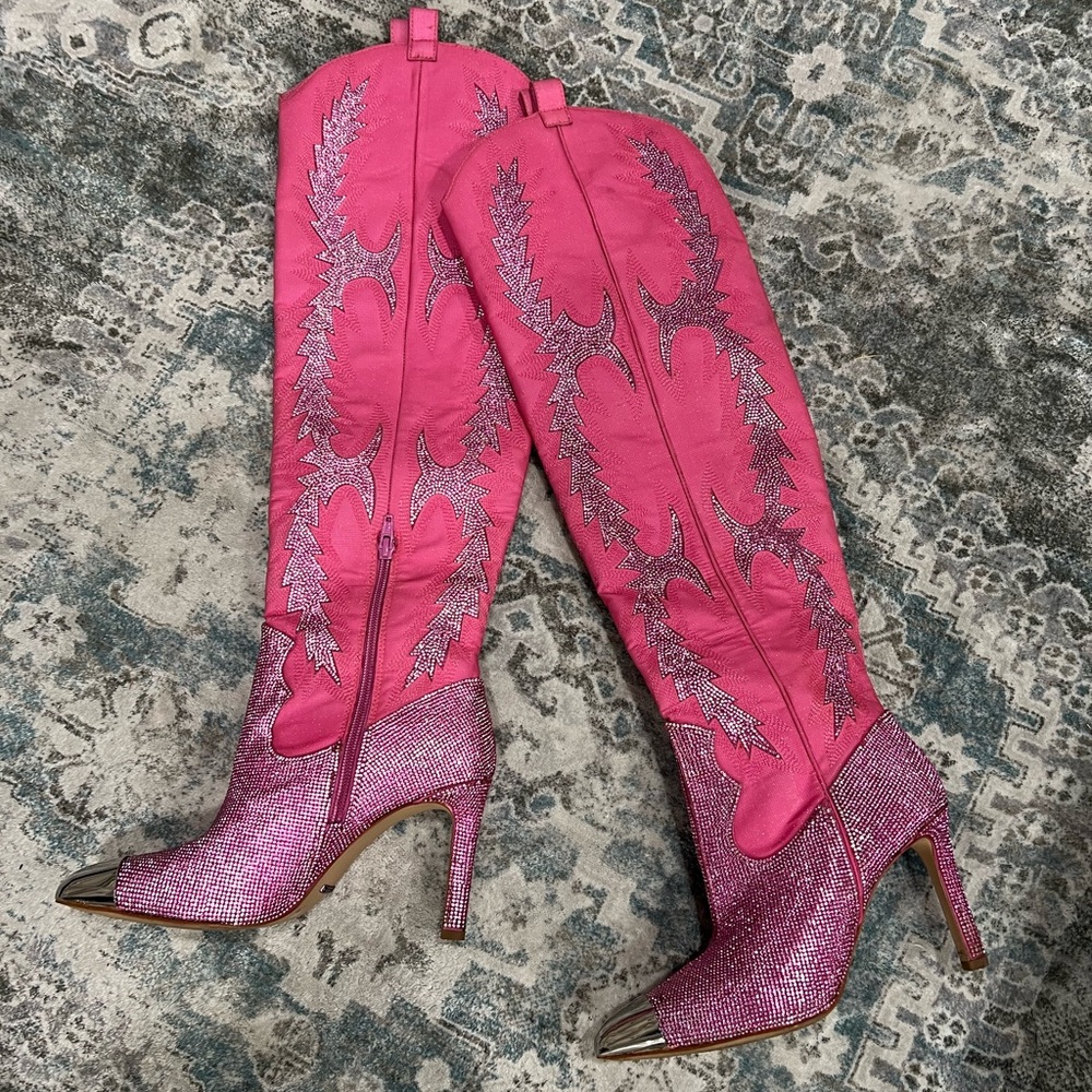 Vibrant Pink Embellished Women's Heeled Boots